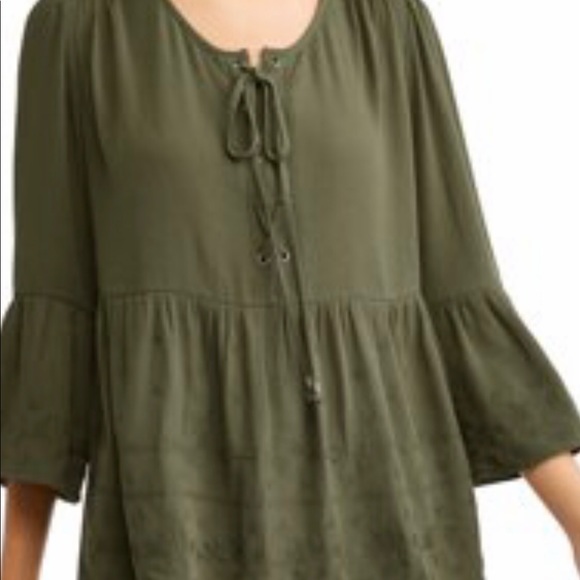 Time and tru Womens Size Small 4-6 Peasant Top Relaxed Fit Smock Olive Green New - Picture 2 of 4